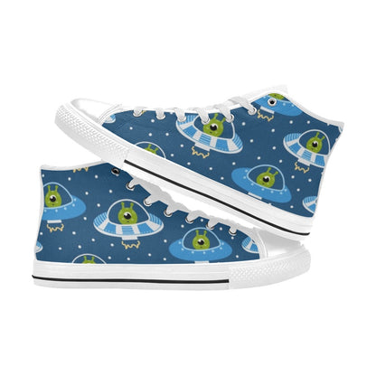 Cute Aliens in UFOs - Women's High Top Canvas Shoes