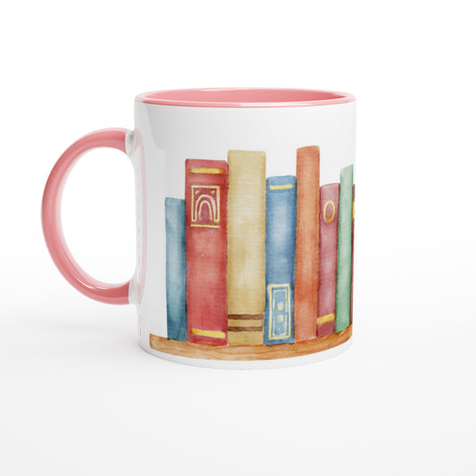 Books - White 11oz Ceramic Mug with Colour Inside Ceramic Pink Colour 11oz Mug Reading