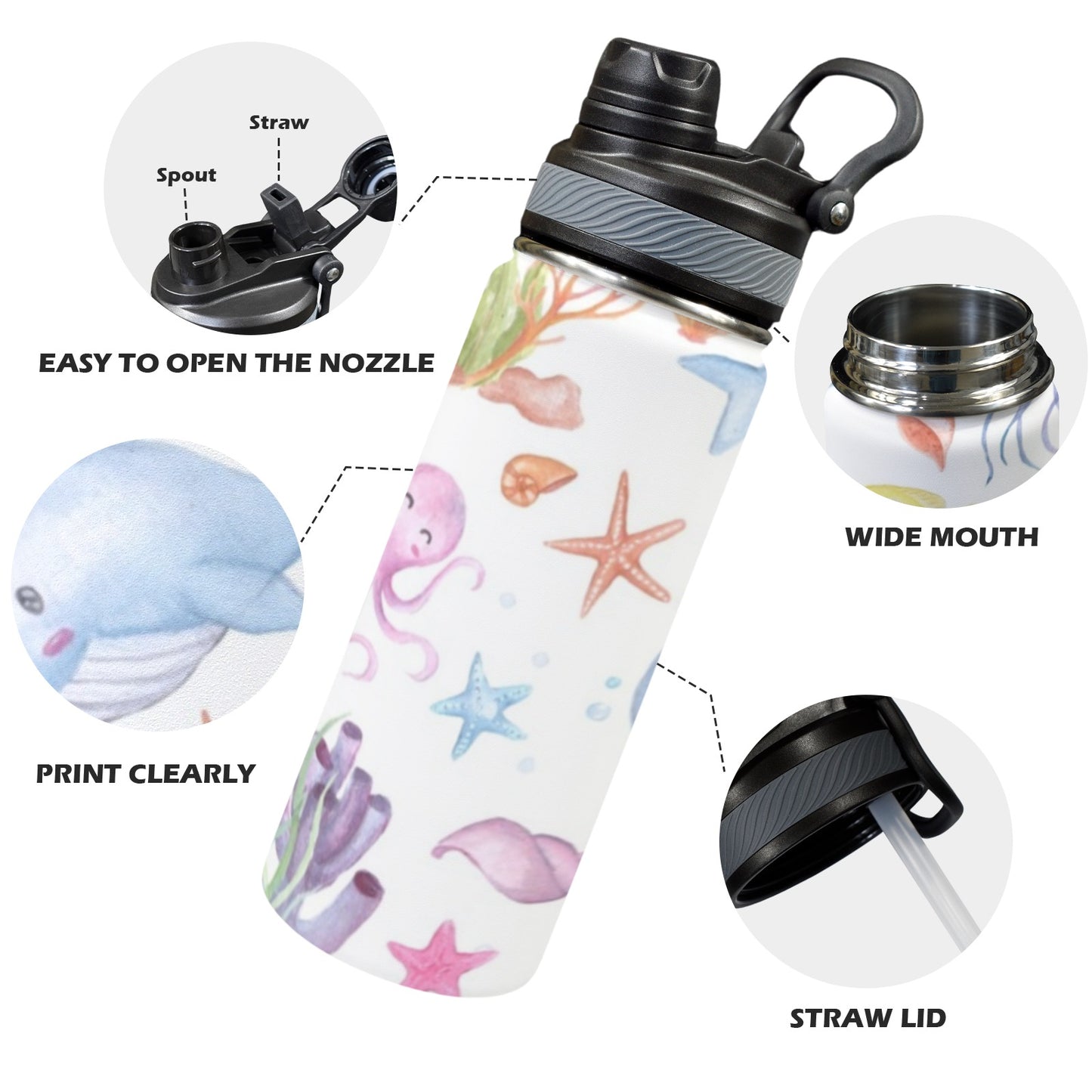 Under The Sea - Insulated Water Bottle with Dual-Use Lid (18oz) Insulated Water Bottle with Dual-Use Lid (18oz) Printed Offshore