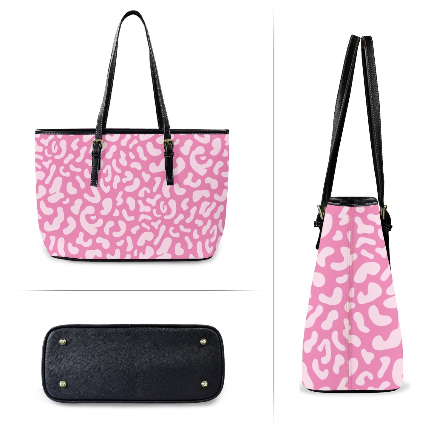 Pink Leopard - Leather Tote Bag-Large