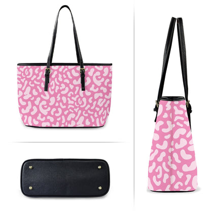 Pink Leopard - Leather Tote Bag-Large