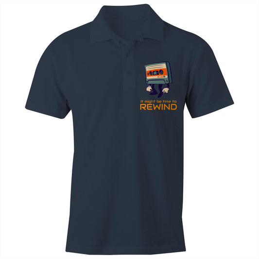 Cassette Tape, It Might Be Time To Rewind - Chad S/S Polo Shirt, Printed Navy Polo Shirt Music Retro