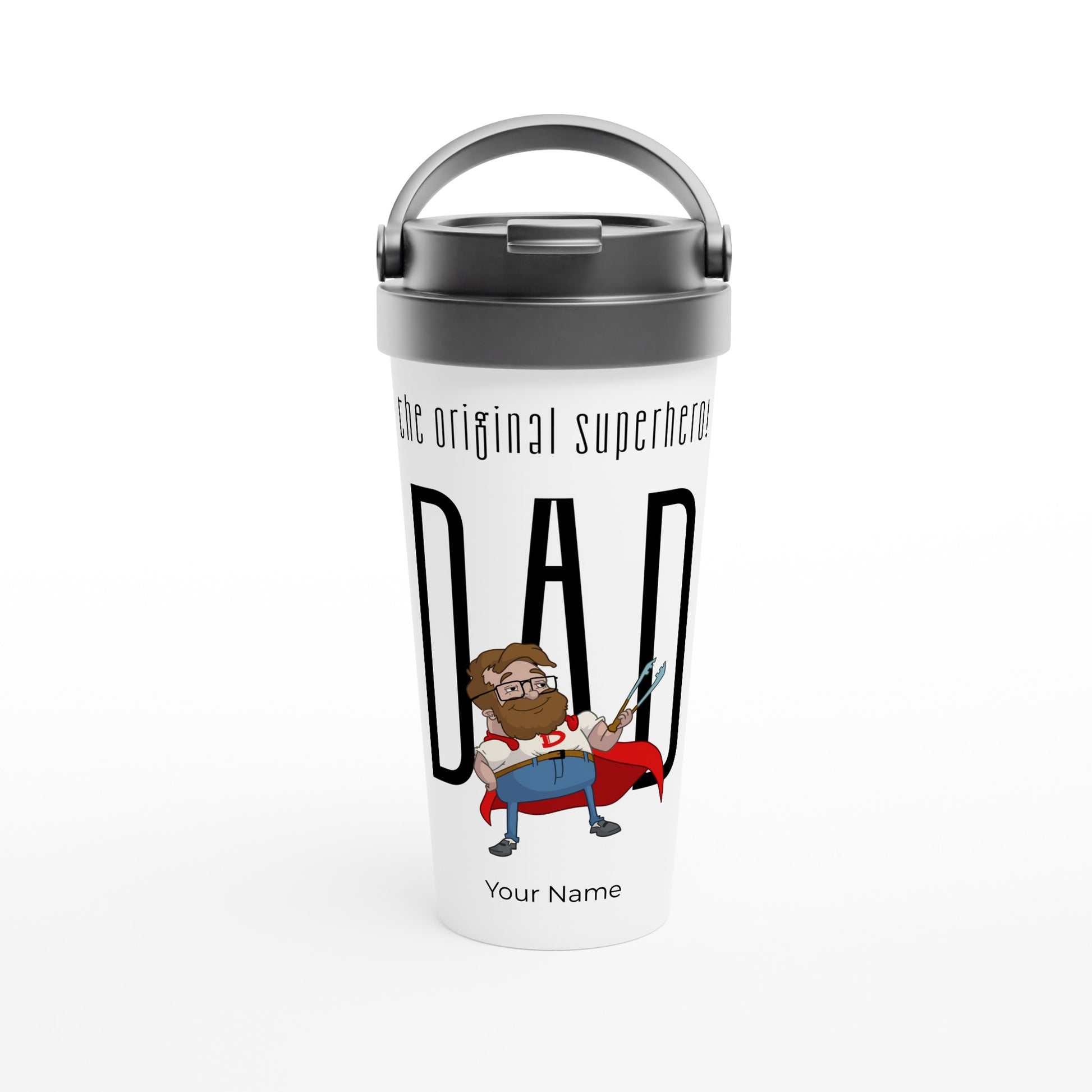 Personalised - Dad, The Original Superhero - White 15oz Stainless Steel Travel Mug Default Title Personalised Travel Mug comic Dad Globally Fulfilled