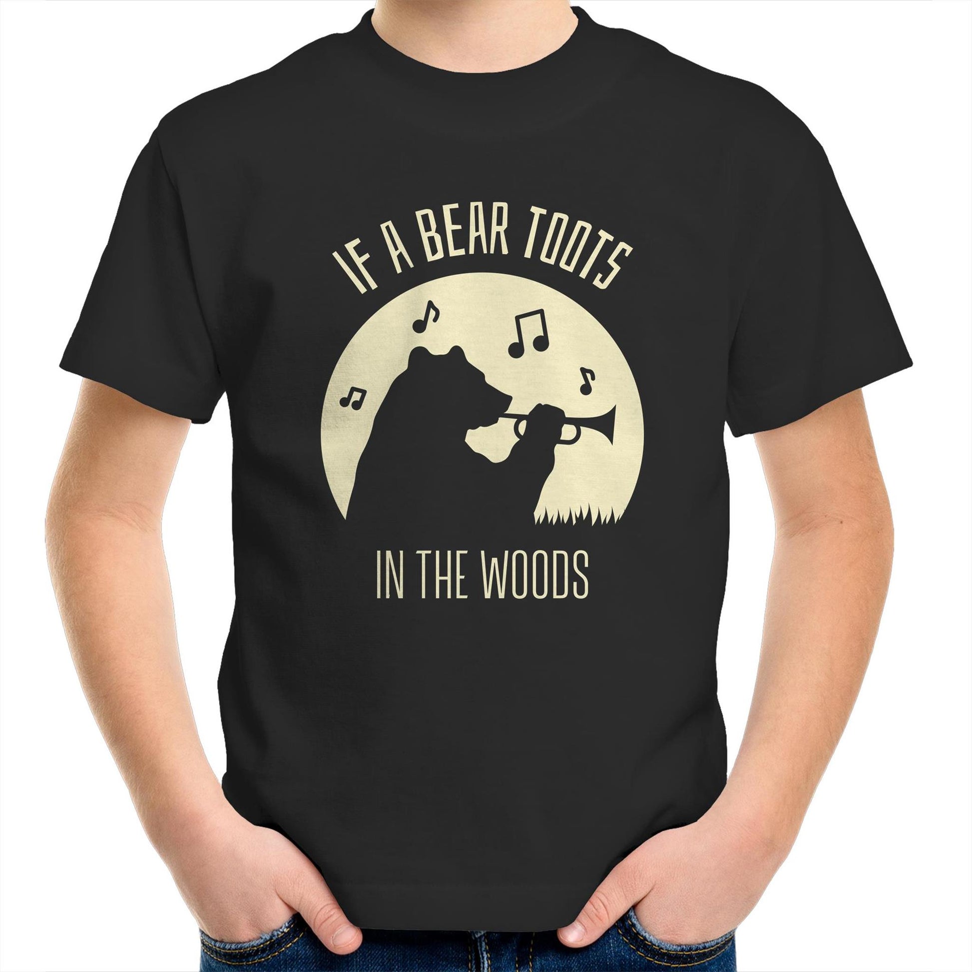 If A Bear Toots In The Woods, Trumpet Player - Kids Youth T-Shirt Black Kids Youth T-shirt animal Music