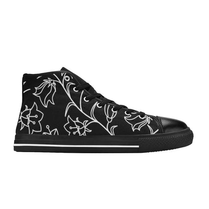 Black And White Floral - Women's High Top Canvas Shoes