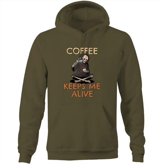 Skeleton, Coffee Keeps Me Alive - Pocket Hoodie Sweatshirt Army Hoodie Coffee