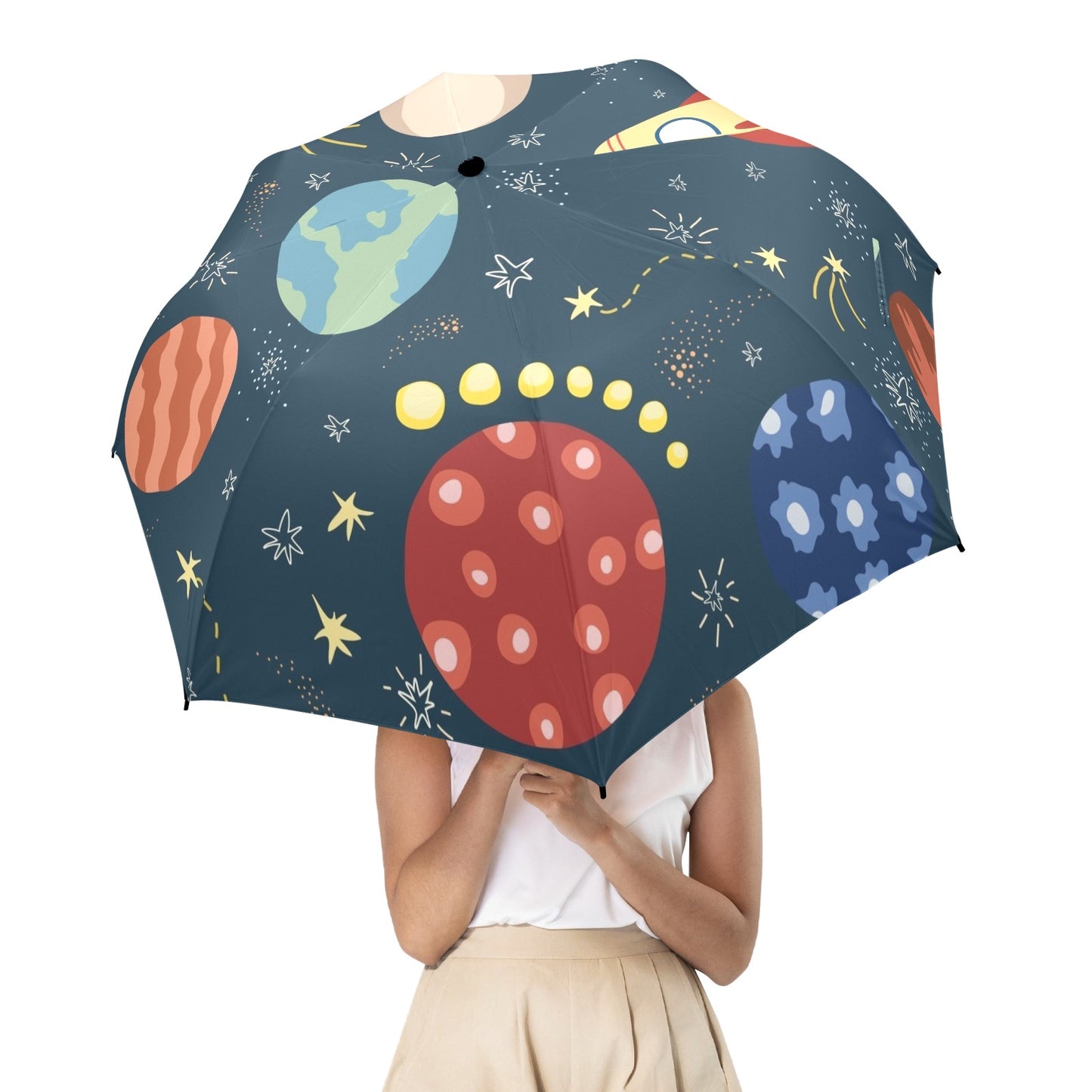 Rocket and Planets In Space - Semi-Automatic Foldable Umbrella