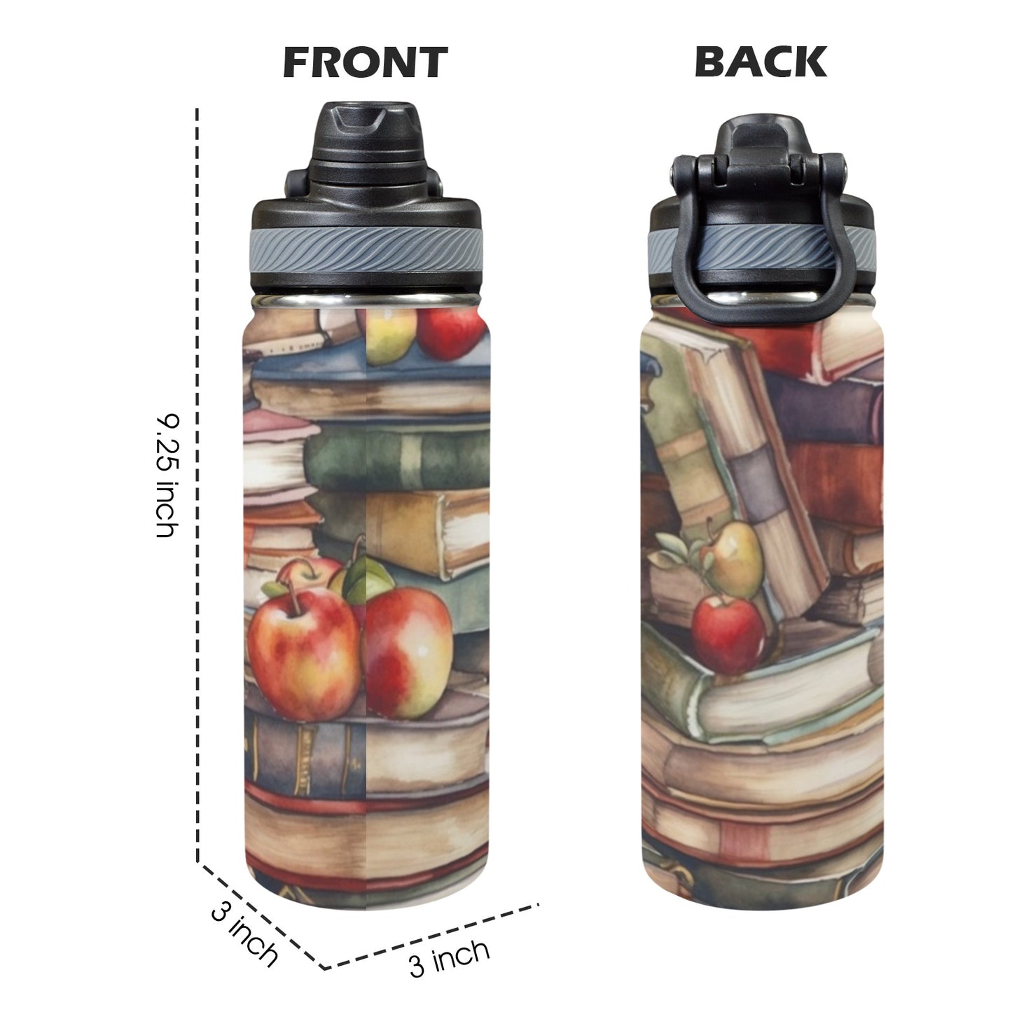 Watercolour Books - Insulated Water Bottle with Dual-Use Lid (18oz)