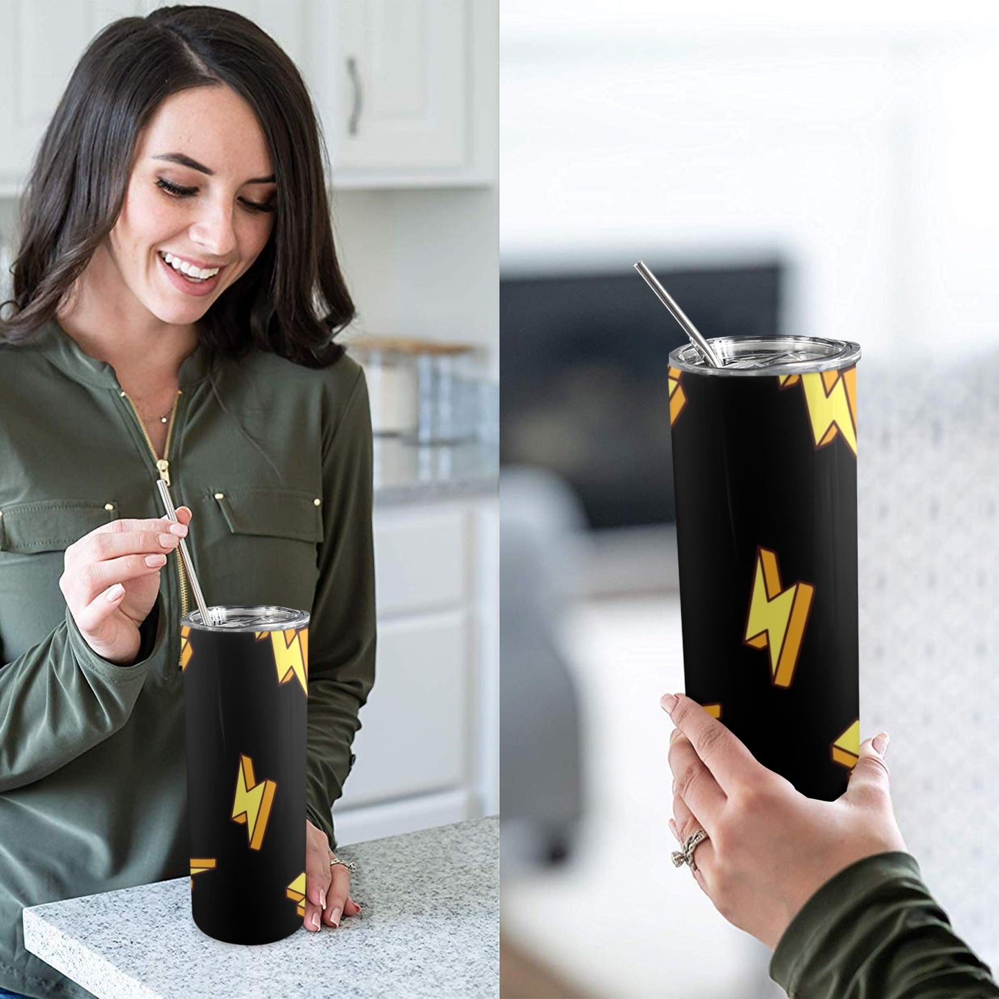 Lightning Bolts - 20oz Tall Skinny Tumbler with Lid and Straw