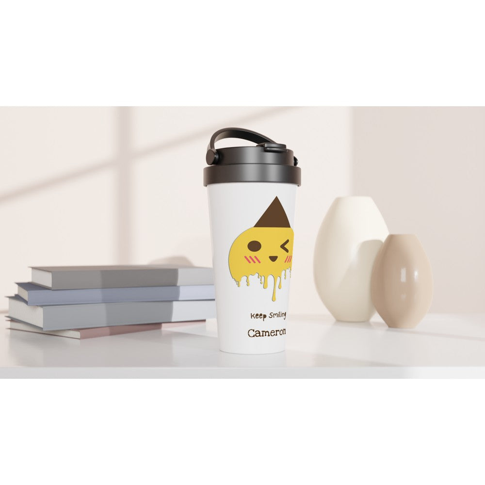 Keep Smiling - White 15oz Stainless Steel Travel Mug Travel Mug Globally Fulfilled