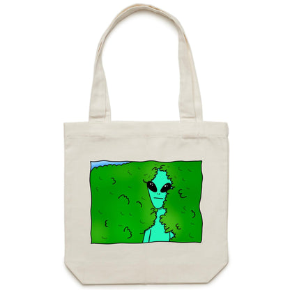 Alien Backing Into Hedge Meme - Canvas Tote Bag