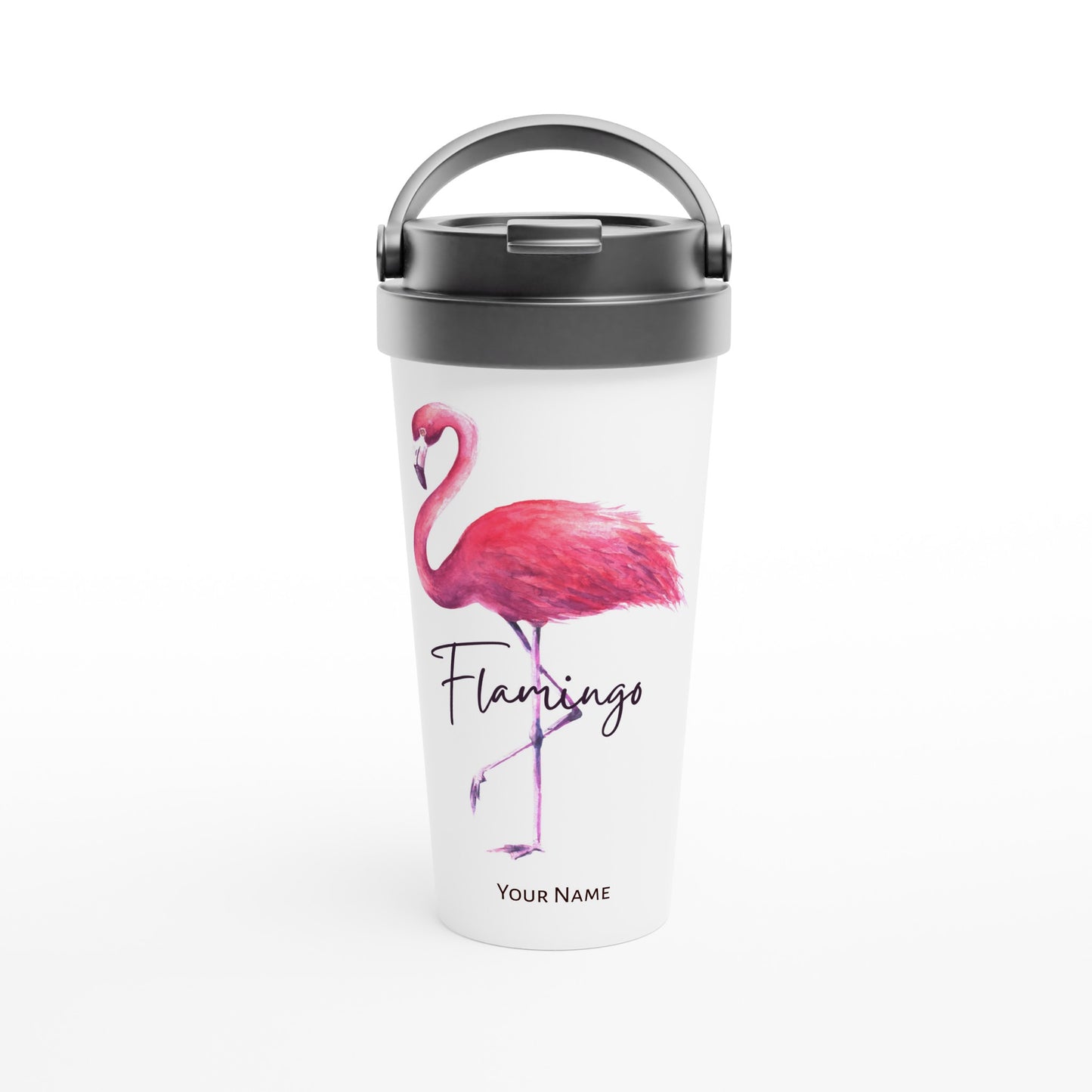 Personalised - Flamingo - White 15oz Stainless Steel Travel Mug Default Title Personalised Travel Mug animal coffee