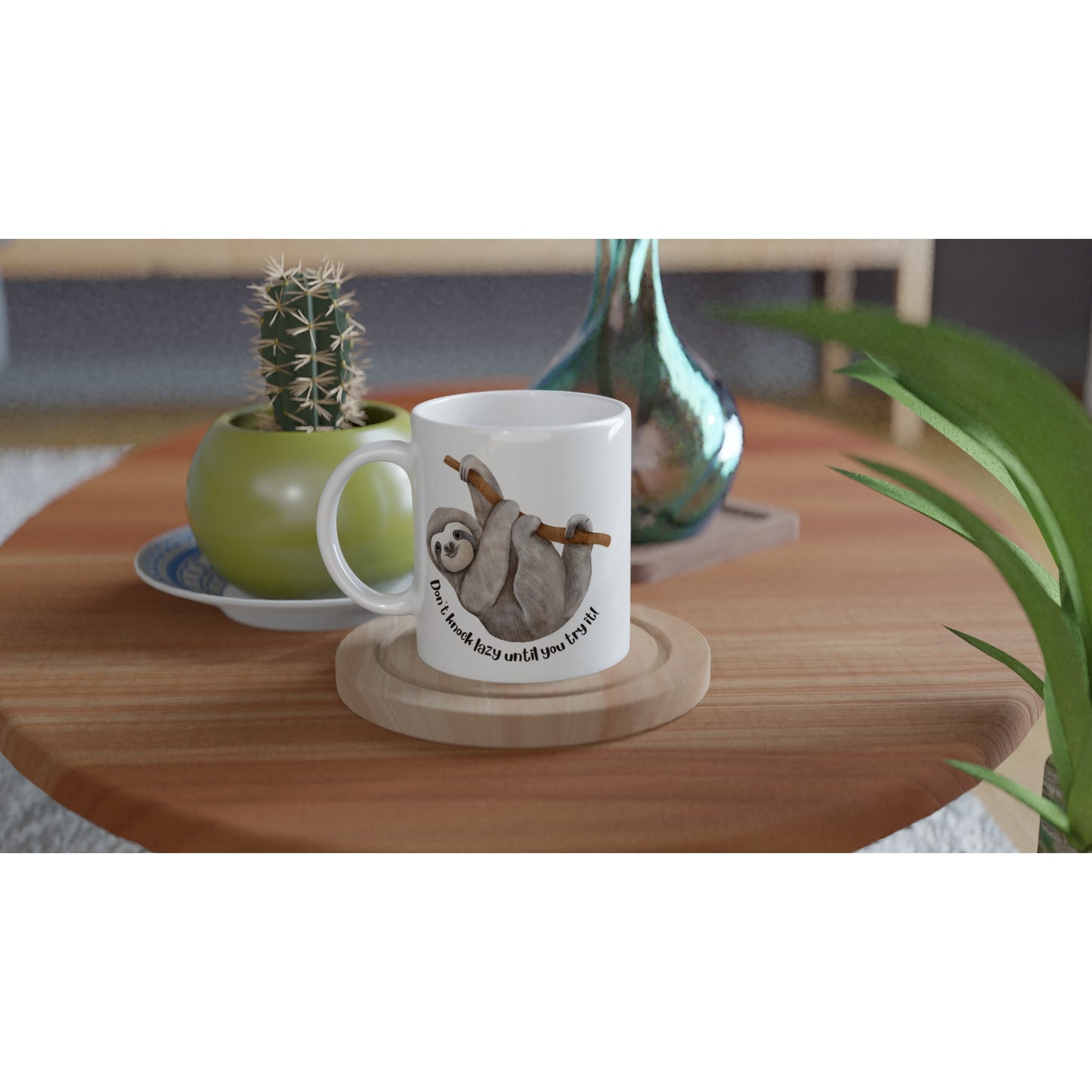 Don't Knock Lazy Until You Try It, Sloth - White 11oz Ceramic Mug White 11oz Mug animal Funny Globally Fulfilled