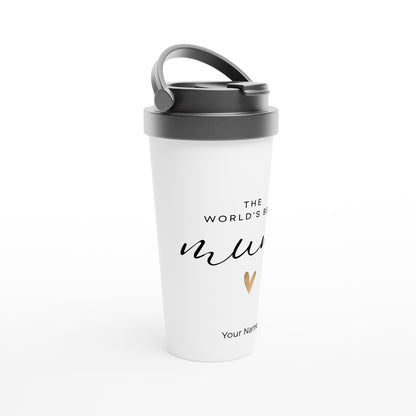 Personalised - The World's Best Mum - White 15oz Stainless Steel Travel Mug Personalised Travel Mug Mum