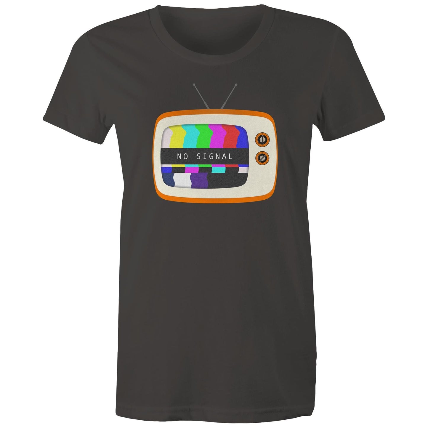 Retro Television, No Signal - Womens T-shirt Charcoal Womens T-shirt Retro