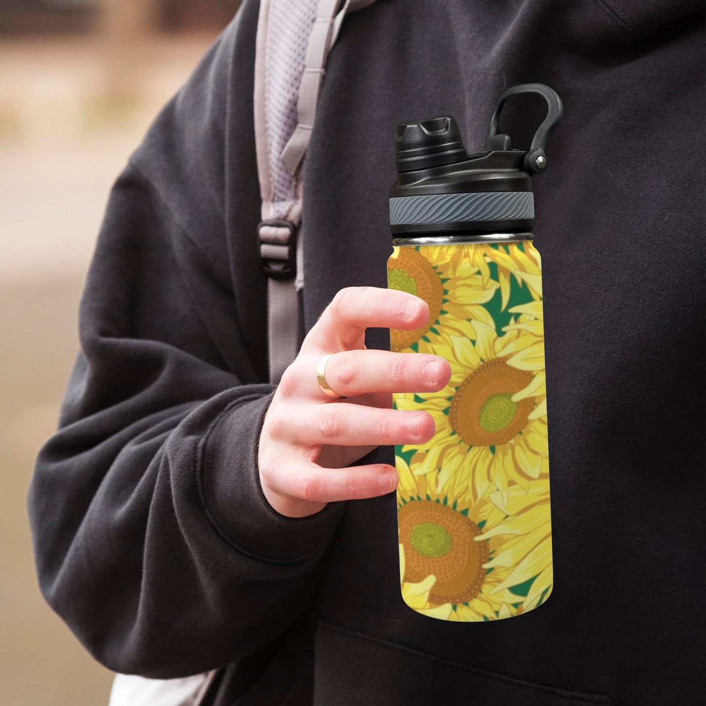 Sunflowers - Insulated Water Bottle with Dual-Use Lid (18oz) Insulated Water Bottle with Dual-Use Lid (18oz) Printed Offshore