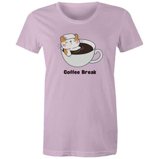 Cat Coffee Break - Womens T-shirt Lavender Womens T-shirt animal Coffee