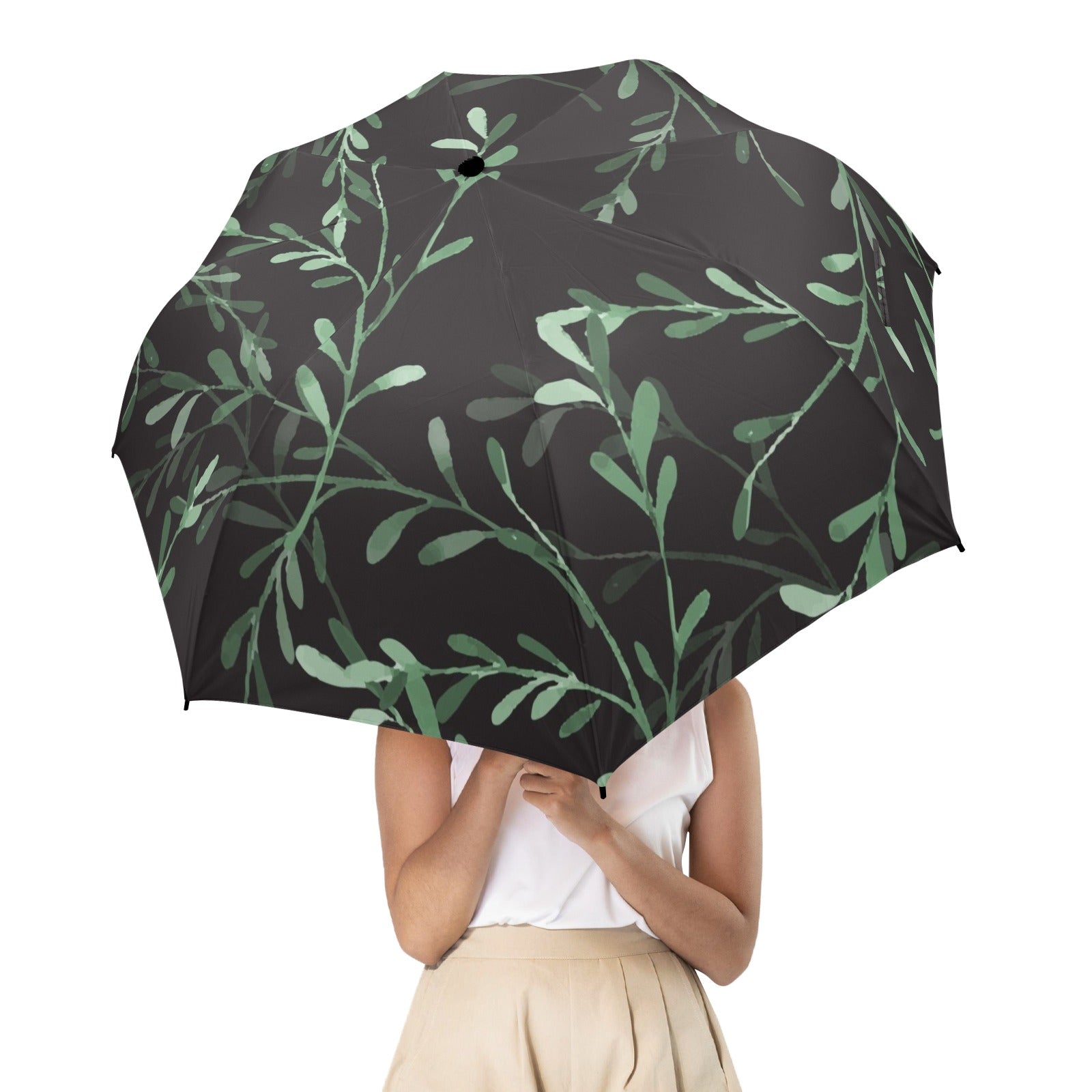 Delicate Leaves - Semi-Automatic Foldable Umbrella Semi-Automatic Foldable Umbrella Printed Offshore