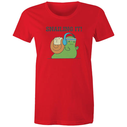 Snailing It - Womens T-shirt Red Womens T-shirt Fitness Printed In Australia