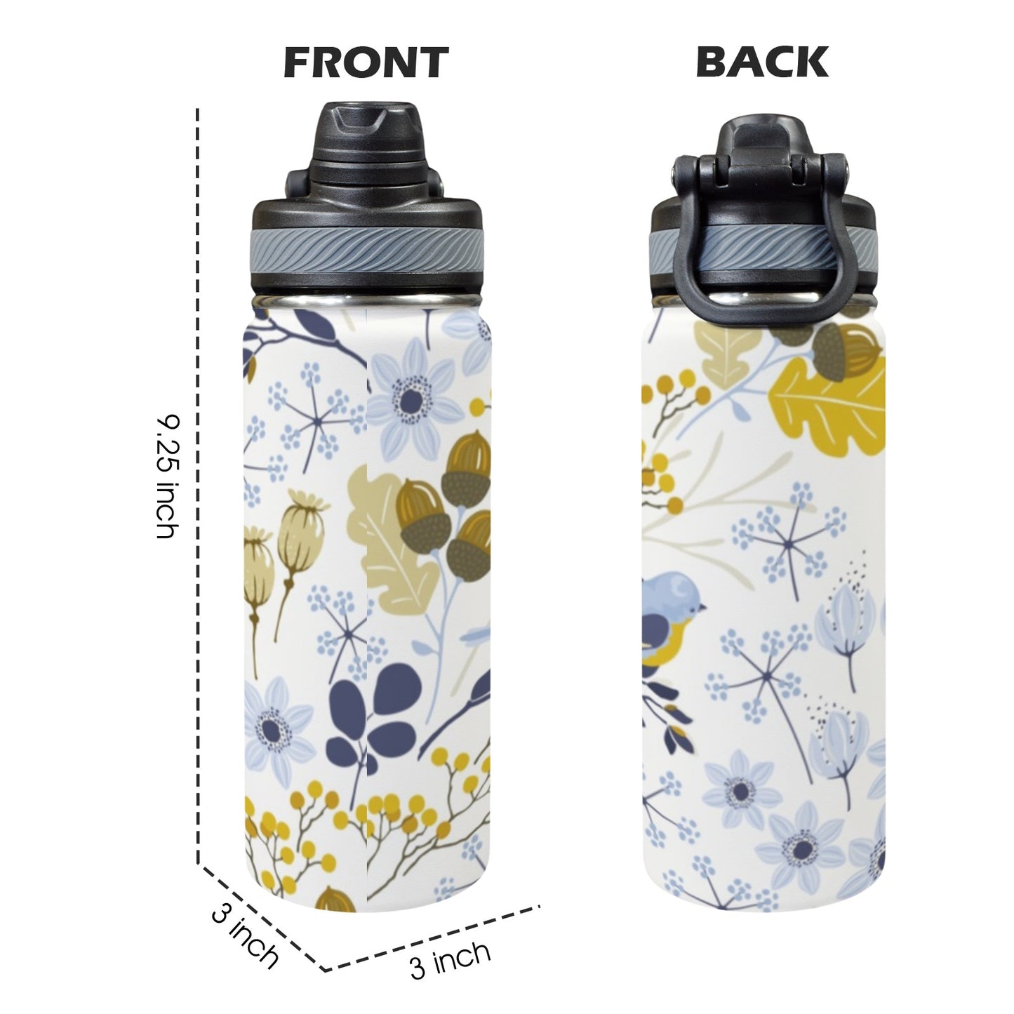 Bird Floral - Insulated Water Bottle with Dual-Use Lid (18oz) Insulated Water Bottle with Dual-Use Lid (18oz) animal Printed Offshore