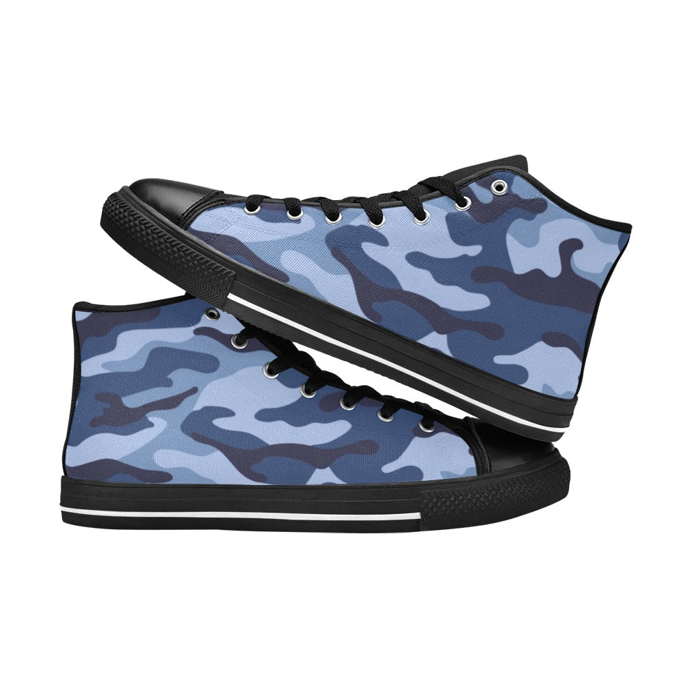 Blue Camouflage - Men's High Top Canvas Shoes