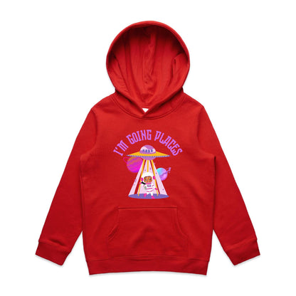UFO, I'm Going Places - Youth Supply Hood Red Kids Hoodie Sci Fi