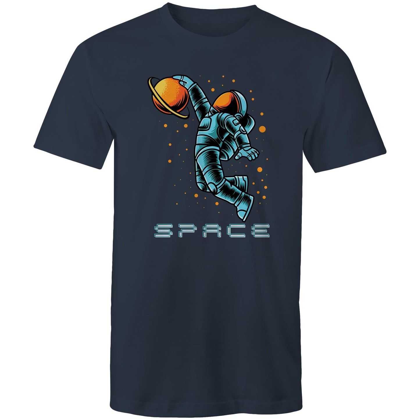 Astronaut Basketball - Mens T-Shirt Navy Mens T-shirt Printed In Australia Space