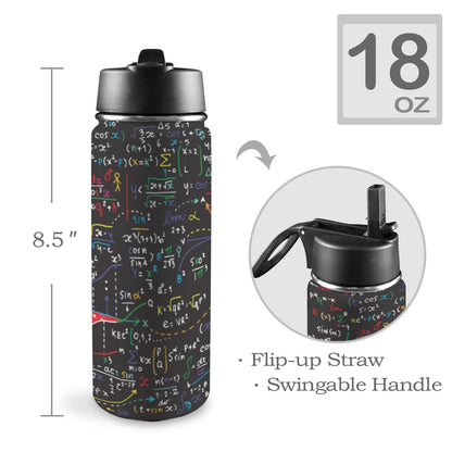 Colourful Maths Formulas - Insulated Water Bottle with Straw Lid (18oz) Insulated Water Bottle with Swing Handle