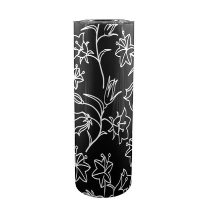 Black And White Floral - 20oz Tall Skinny Tumbler with Lid and Straw