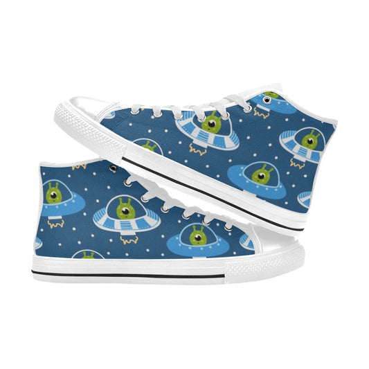 Cute Aliens in UFOs - Kids High Top Canvas Shoes