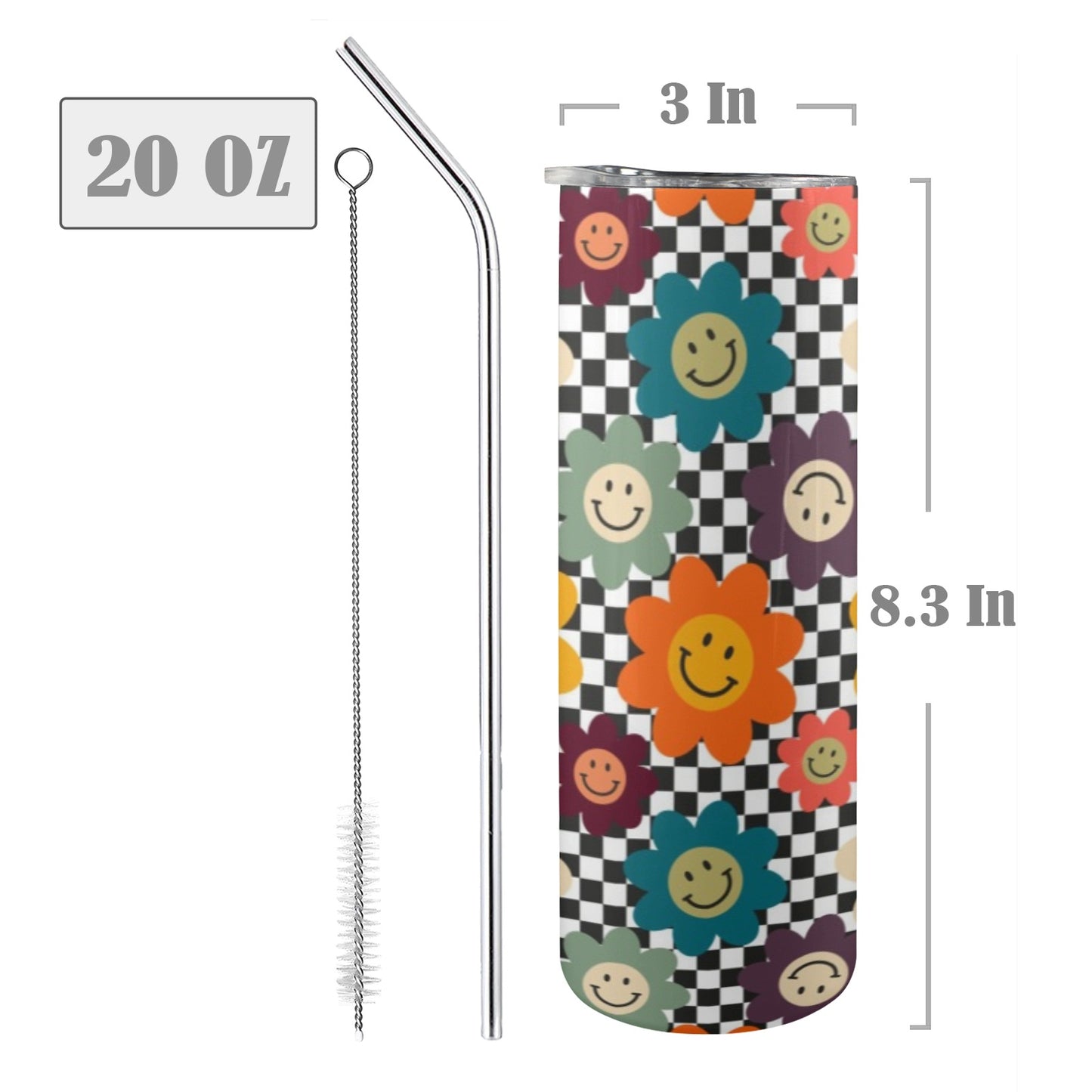 Happy Retro Flowers - 20oz Tall Skinny Tumbler with Lid and Straw