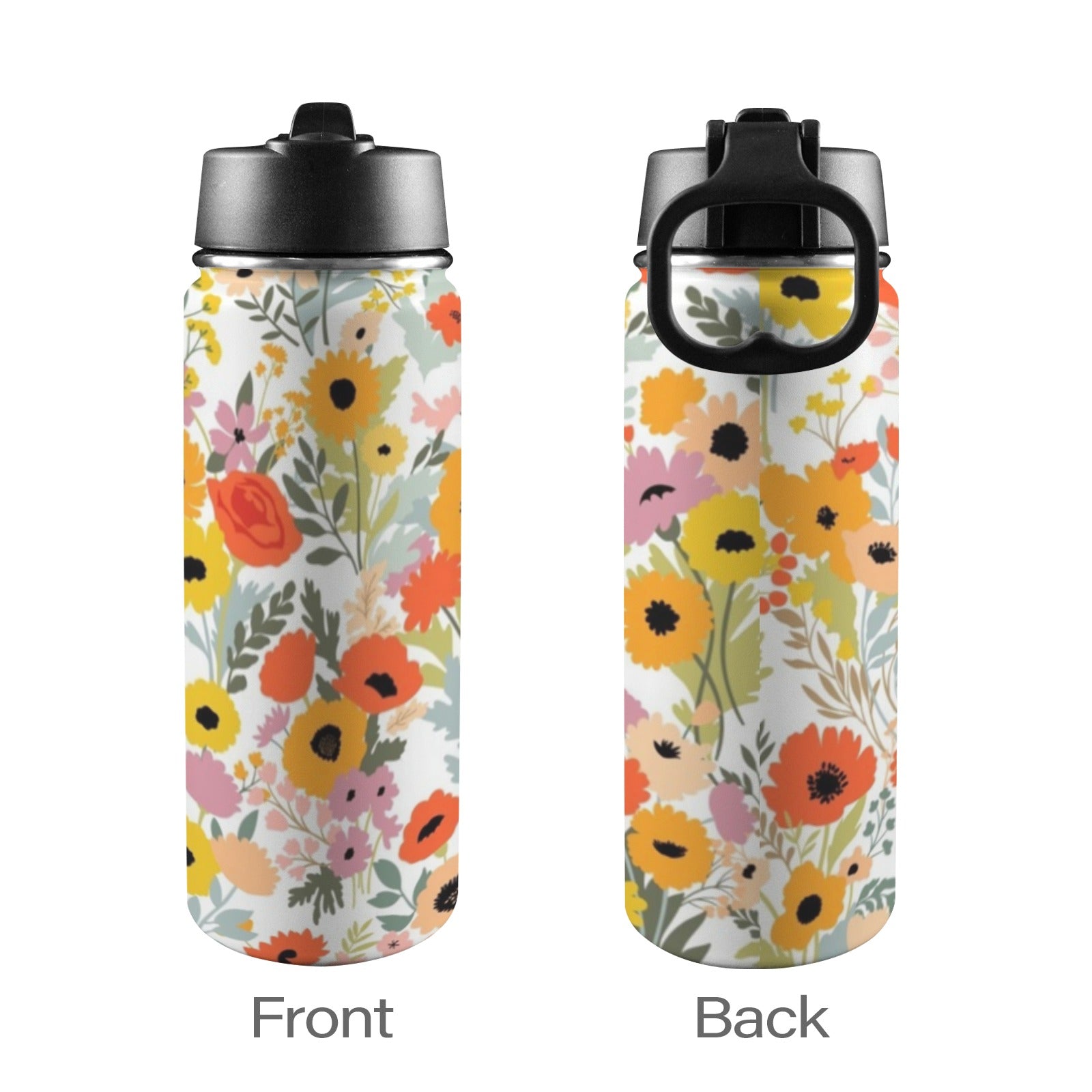 Fun Floral - Insulated Water Bottle with Straw Lid (18oz) Insulated Water Bottle with Swing Handle Printed Offshore