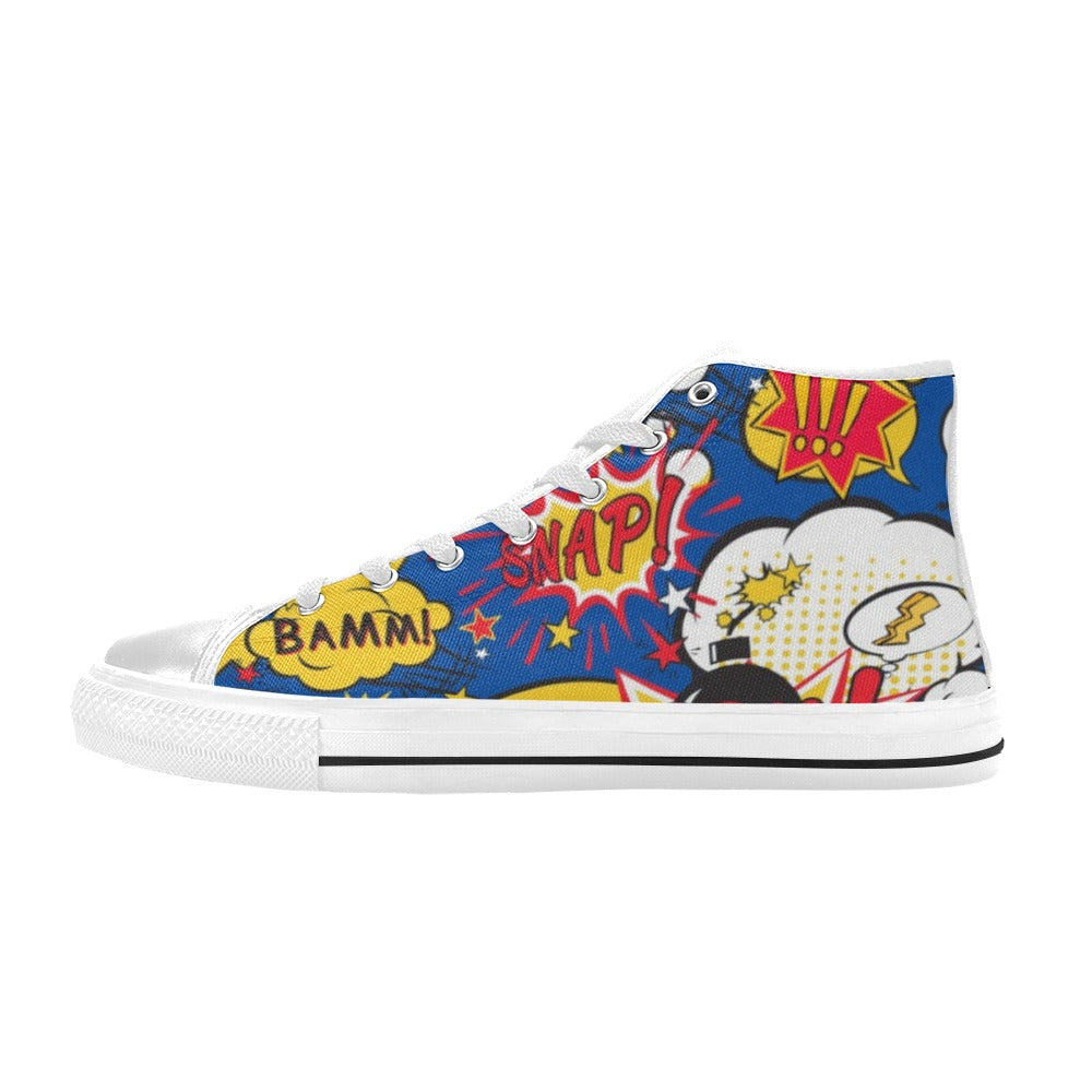 Blue Comic Book - Kids High Top Canvas Shoes