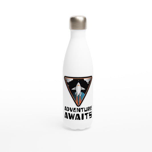 Adventure Awaits - White 17oz Stainless Steel Water Bottle Default Title White Water Bottle kids Space