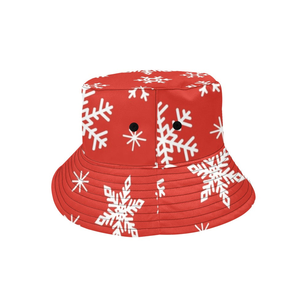 Red Snowflakes, Christmas - Mens Bucket Hat