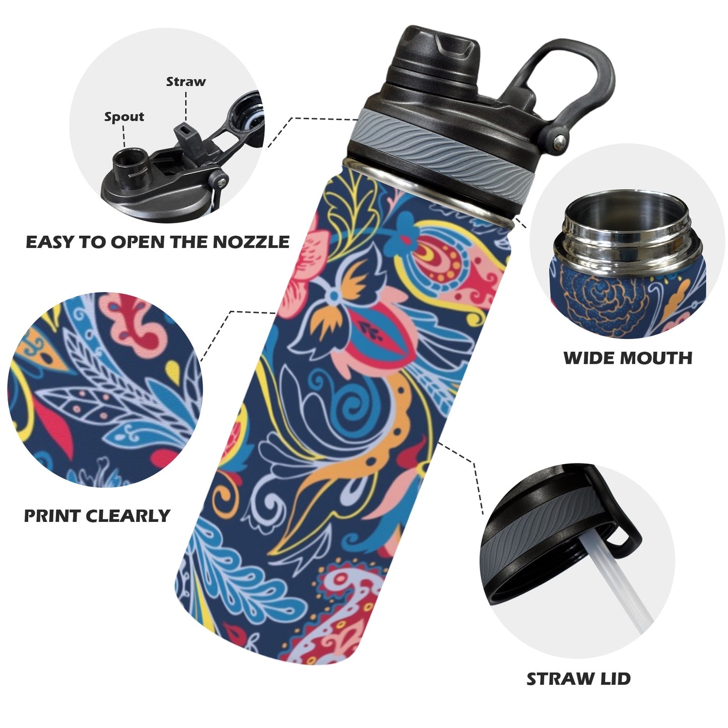 Paisley - Insulated Water Bottle with Dual-Use Lid (18oz) Insulated Water Bottle with Dual-Use Lid (18oz) Printed Offshore