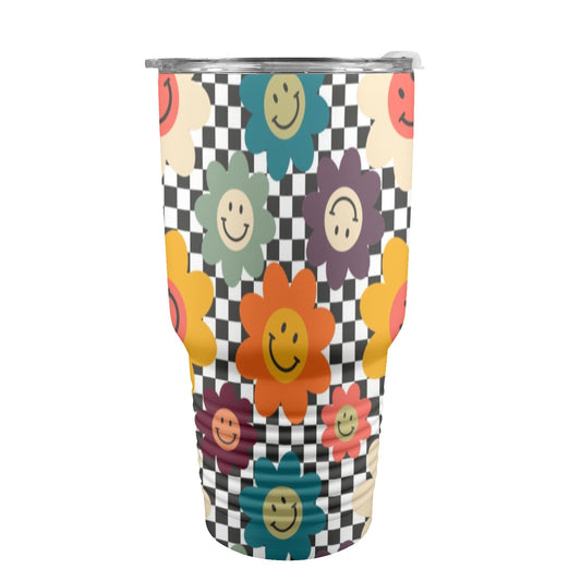 Happy Retro Flowers - 30oz Insulated Stainless Steel Mobile Tumbler