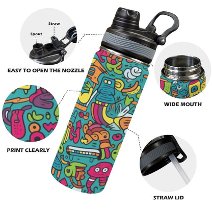 Crazy Characters - Insulated Water Bottle with Dual-Use Lid (18oz)