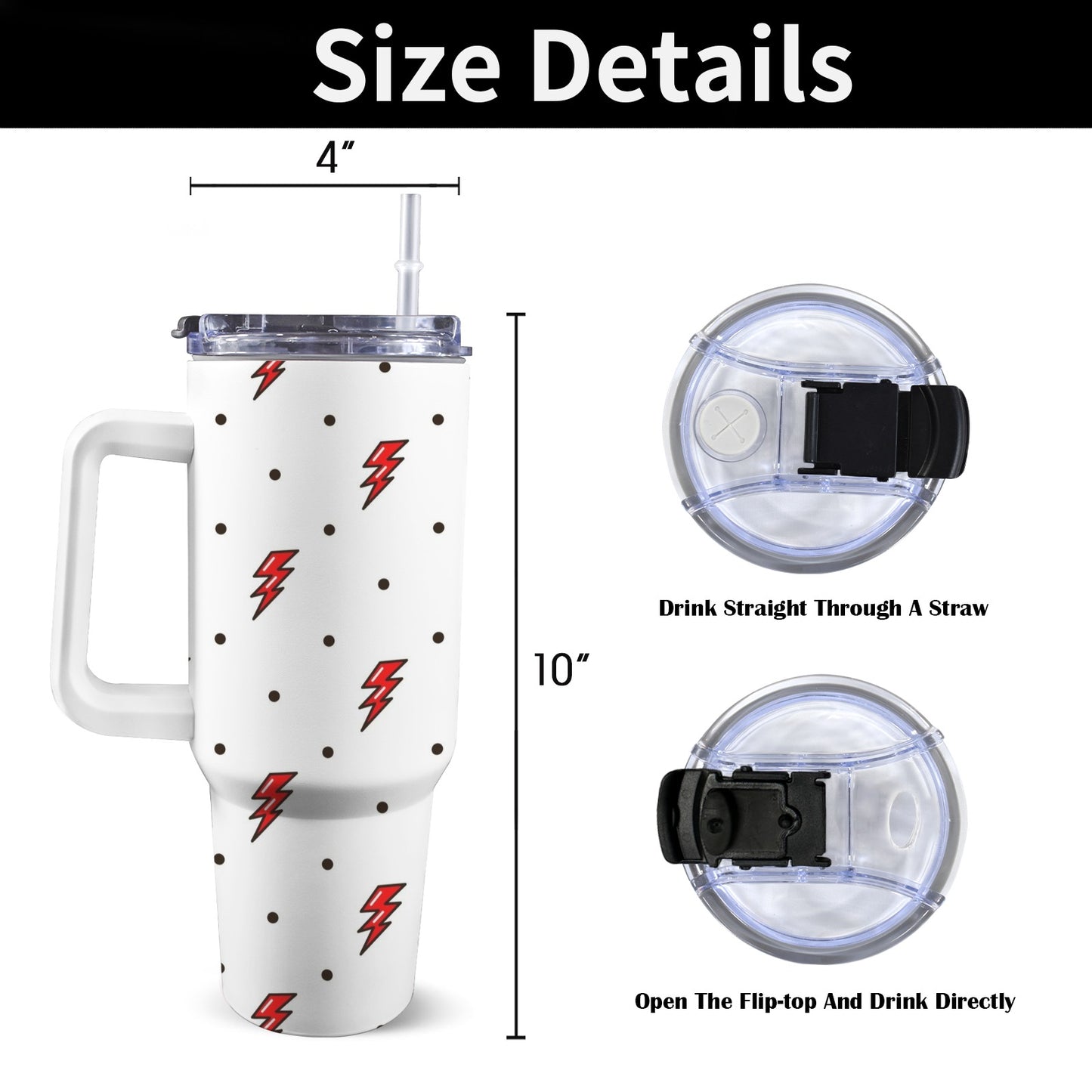 Red Lightning - 40oz Tumbler with White Handle