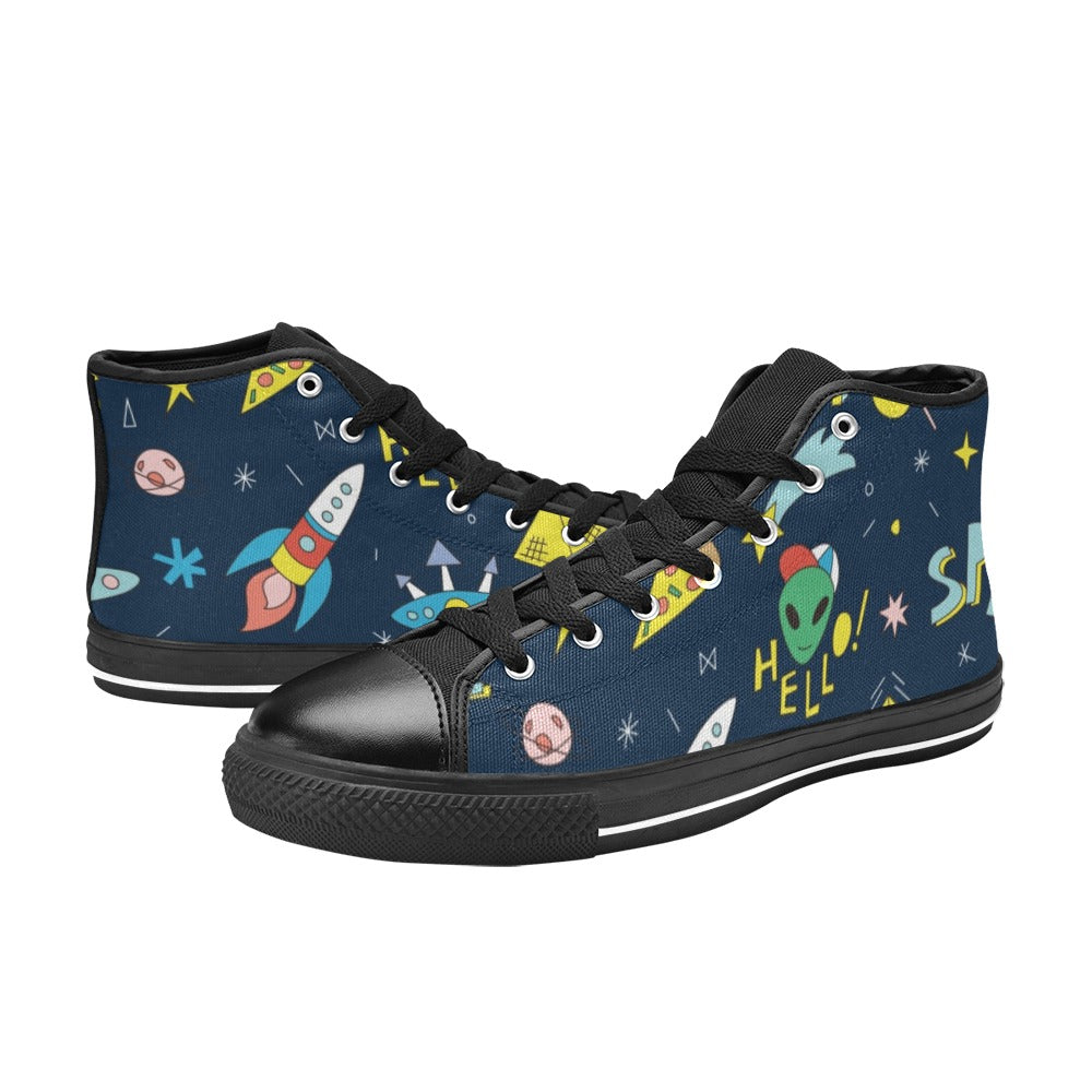 Hello Alien - Kids High Top Canvas Shoes