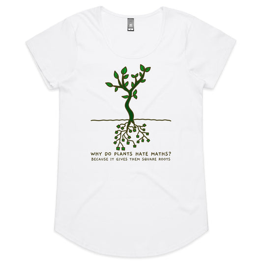 Square Roots, Maths Pun - Womens Scoop Neck T-Shirt White Womens Scoop Neck T-shirt Maths Printed In Australia