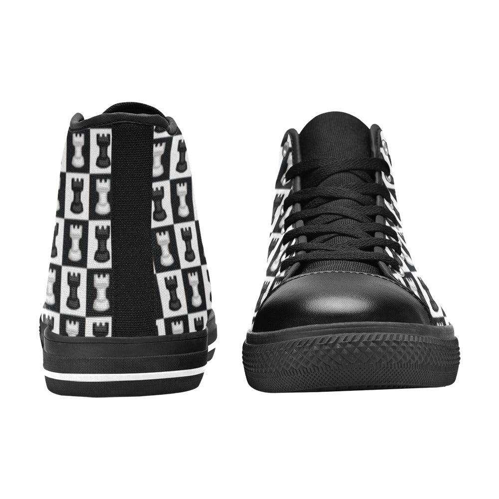 Chess Black And White - Men's High Top Canvas Shoes