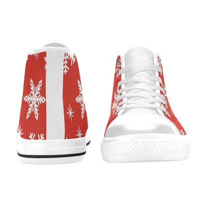 Red Snowflakes, Christmas - Women's High Top Canvas Shoes