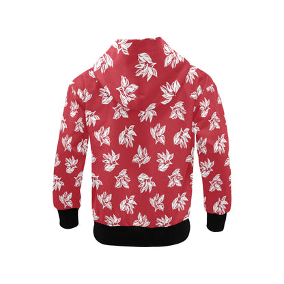 Red Retro Foliage, Hawaiian Flower - Junior Boys Zip Up Hoodie