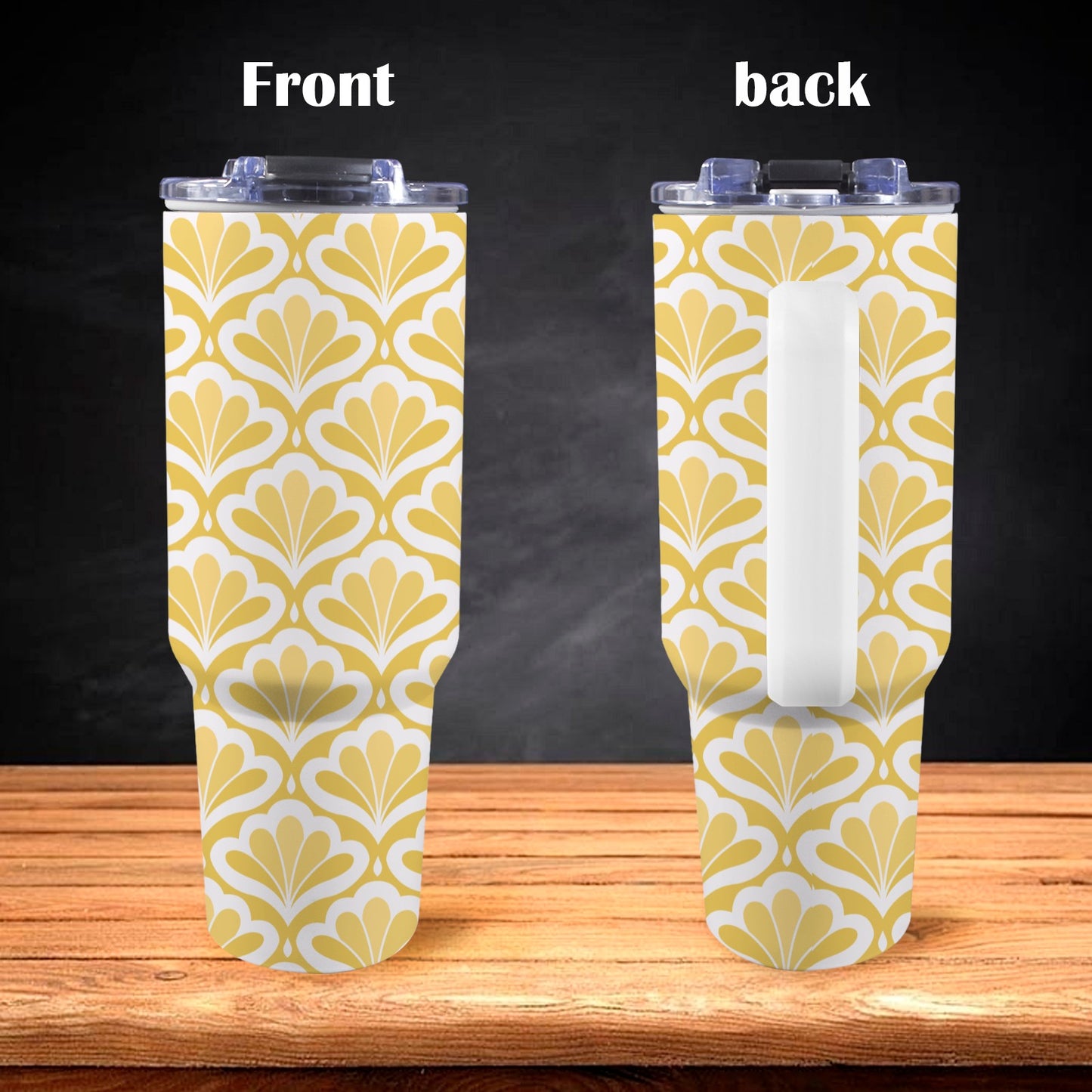 Yellow Pattern - 40oz Tumbler with White Handle