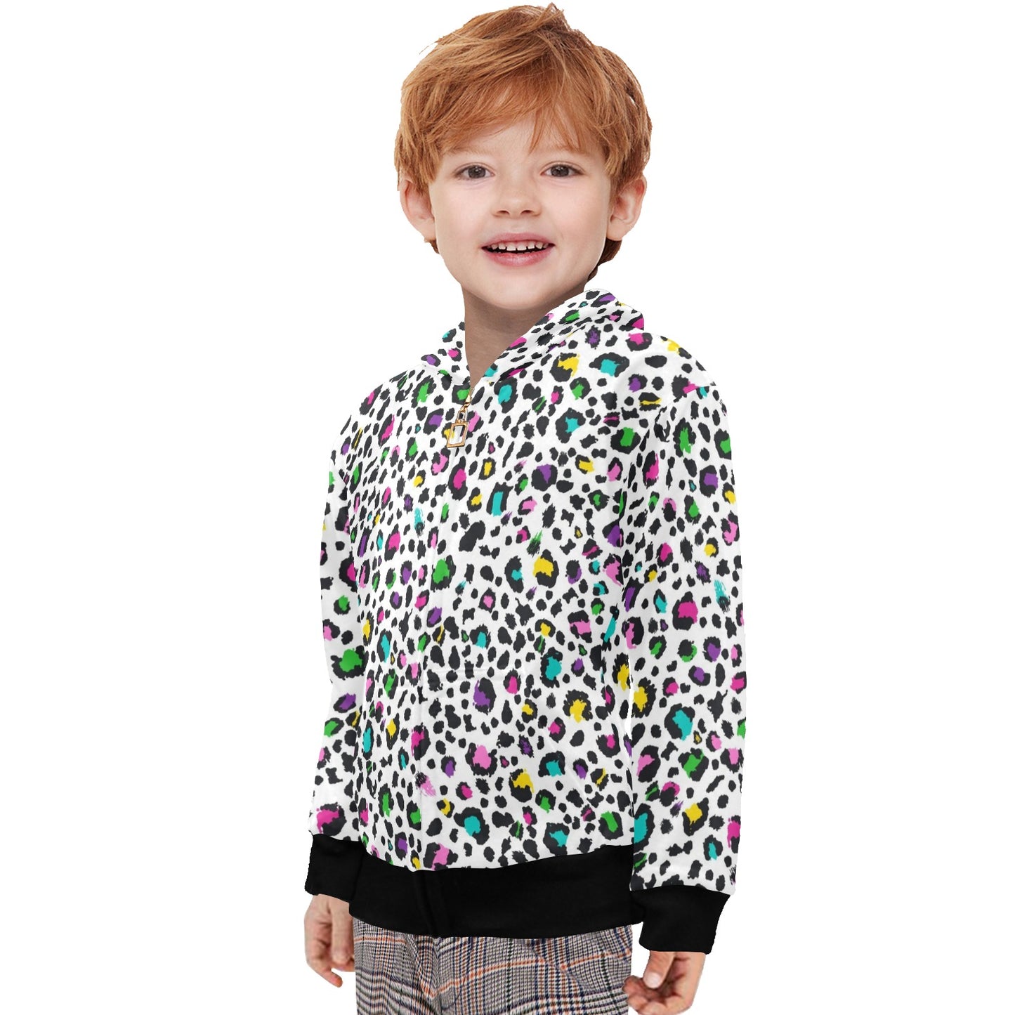 Animal Print In Colour - Junior Boys Zip Up Hoodie