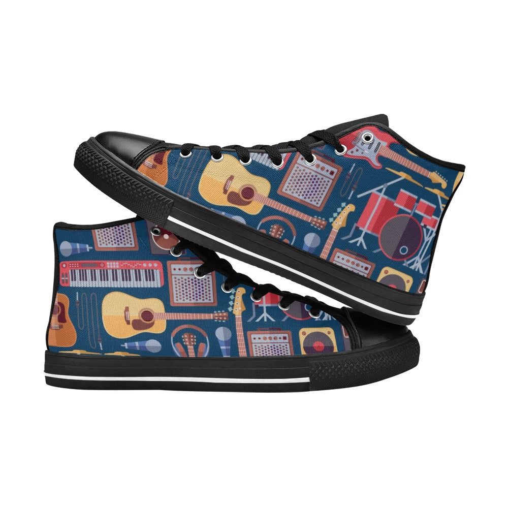 Music Instruments Blue - Men's High Top Canvas Shoes