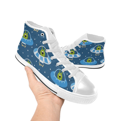 Cute Aliens in UFOs - Women's High Top Canvas Shoes