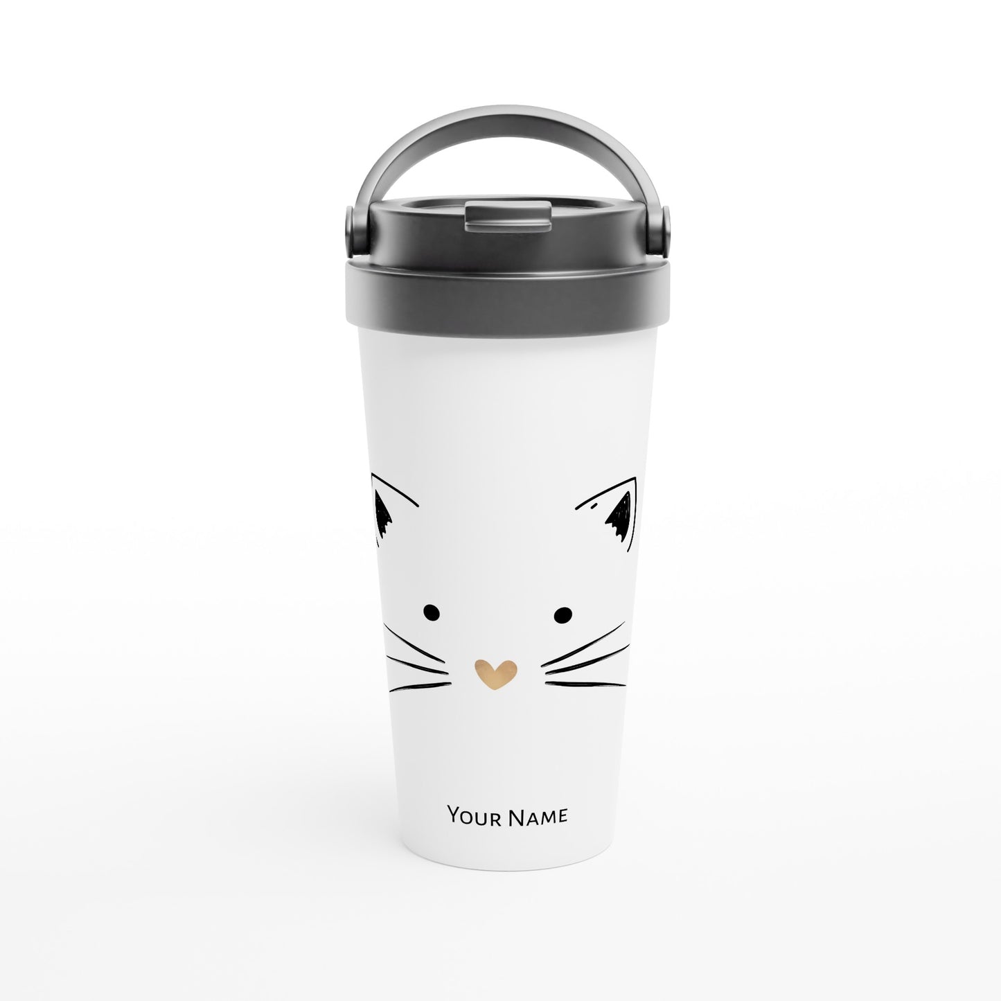 Personalised - Cat Gold Heart Nose - White 15oz Stainless Steel Travel Mug Default Title Personalised Travel Mug animal