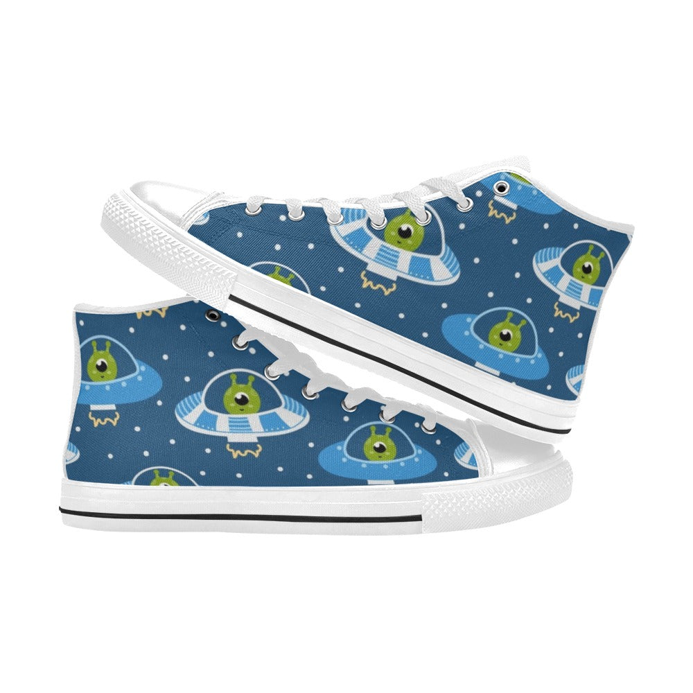 Cute Aliens in UFOs - Men's High Top Canvas Shoes